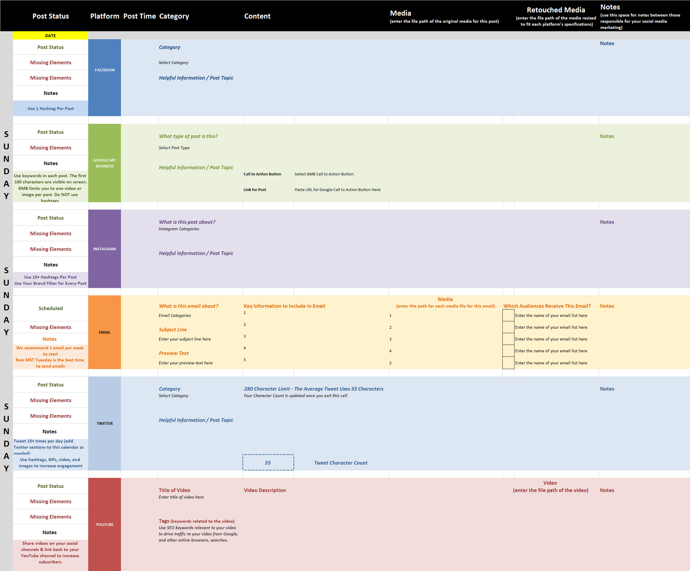 Social Media Scheduling Template from inkriotmarketing.com